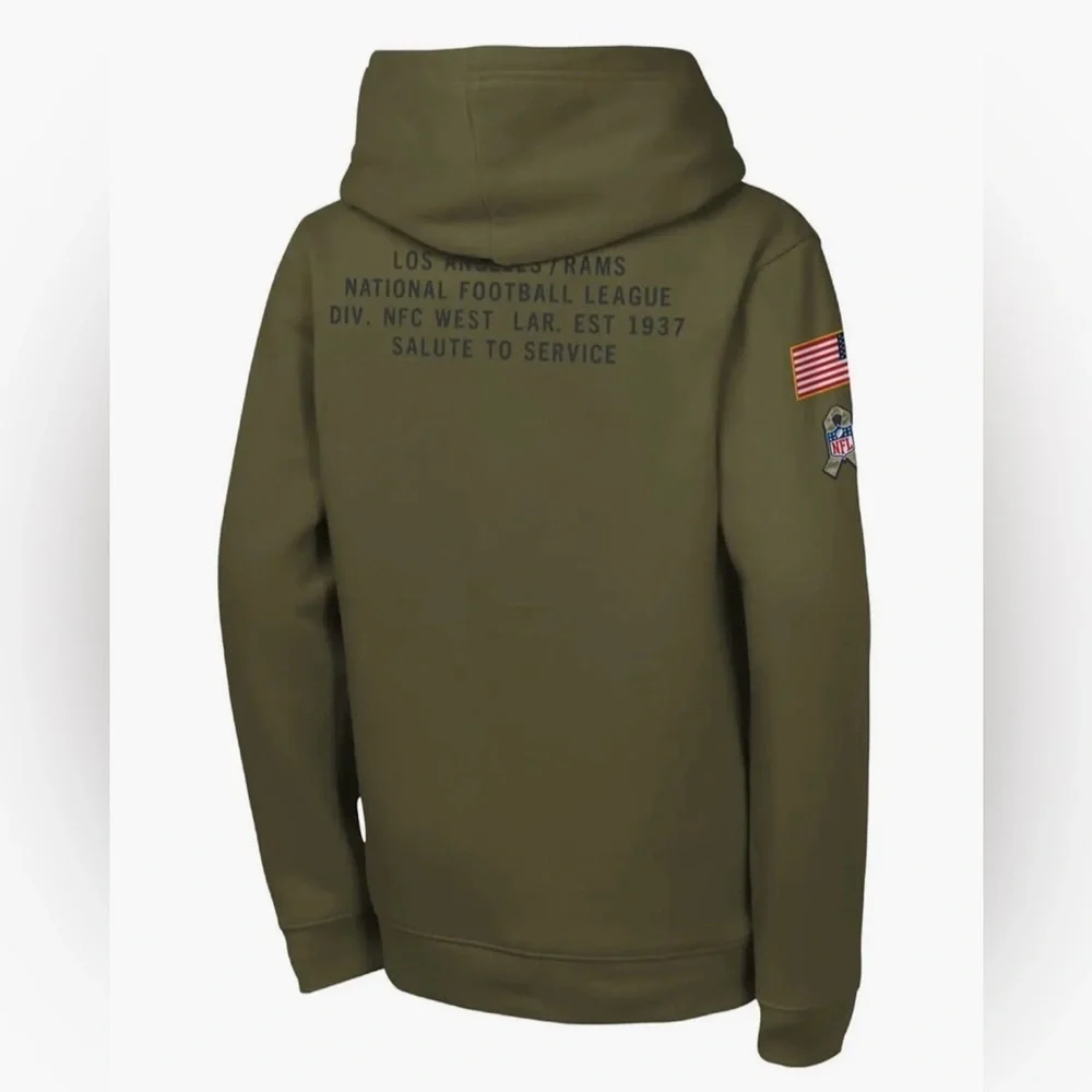 Youth Nike Olive Los Angeles Rams 2025 Salute to Service Club Fleece Hoodie